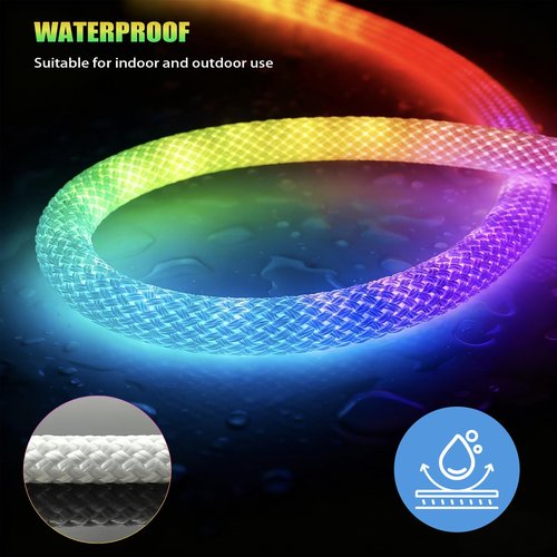 FlyQintess 9.84ft 5V LED Rope Lights, Neon LED Lights Strip with 360 Degree Luminous, USB Flexible IP67 Waterproof Music Sync Remote APP Control for Bedroom, Home, Gaming Lights and Decor