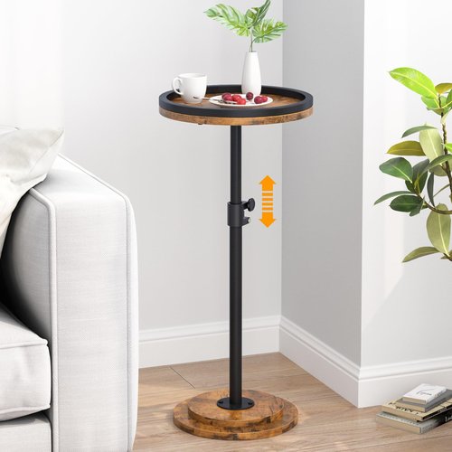 Kificet Small Side Table, Drink Table, Height Adjustable Round End Table, Pedestal Side Table for Small Spaces in Living Room, Bedroom, Brown