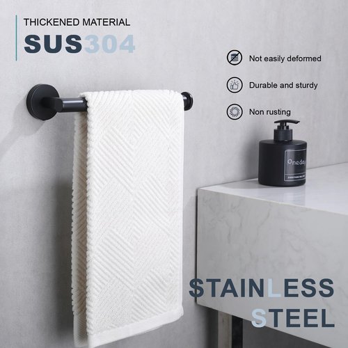 TASTOS Hand Towel Holder Towel Ring, Premium Stainless Steel Hand Towel Bar Heavy Duty Wall Mounted Modern Bath Accessories, 9 Inch Towel Rack for Bathroom Kitchen, Matte Black