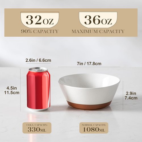 MALACASA Ceramic Soup Bowls Set of 4 - 36oz Speckled Deep Bowls for Ramen, Cereal & More | Microwave & Dishwasher Safe