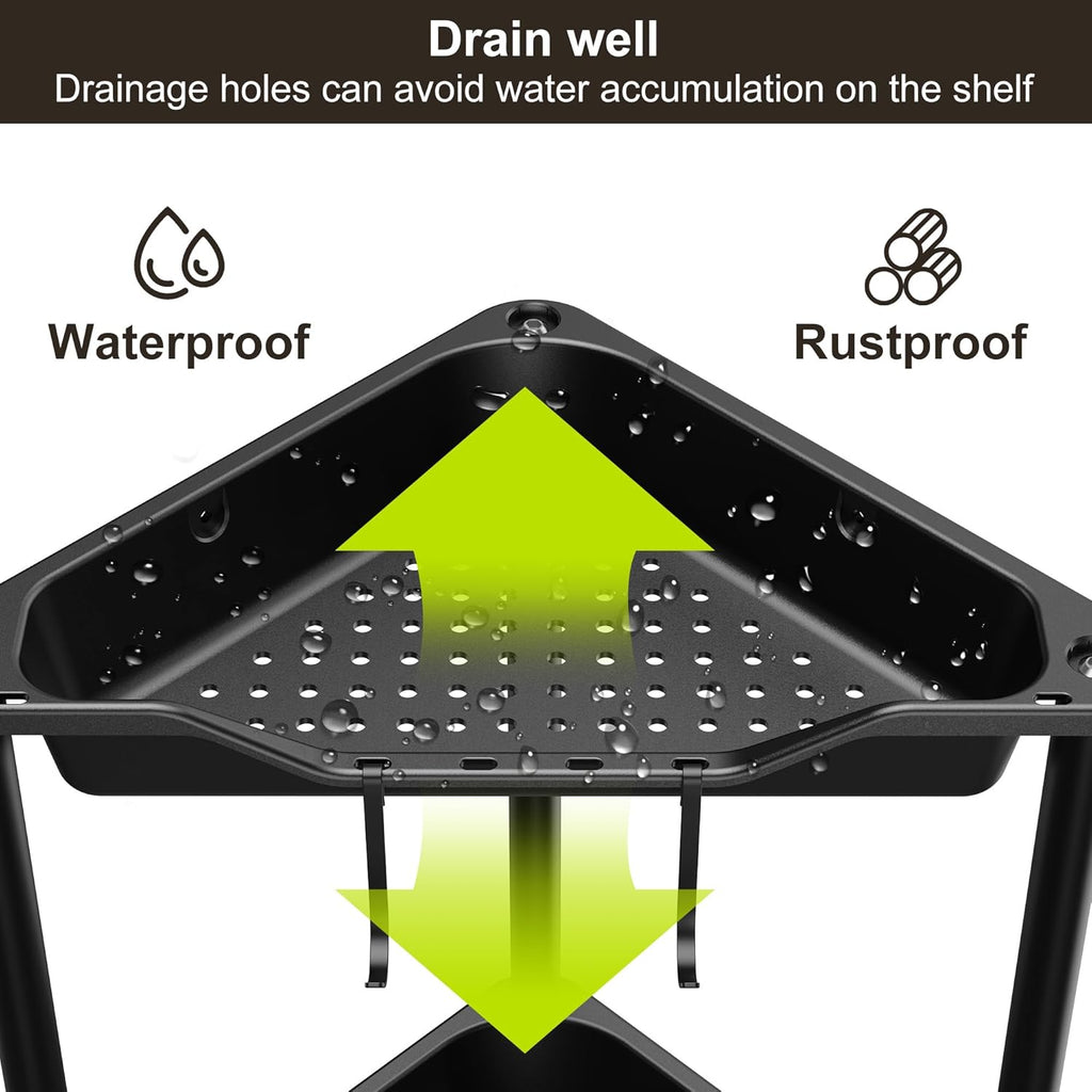 Orimade 4-Tier Rustproof Corner Shower Caddy Organizer - Durable Plastic & Metal, 10.8 x 10.8 x 44.6 Inches, Black