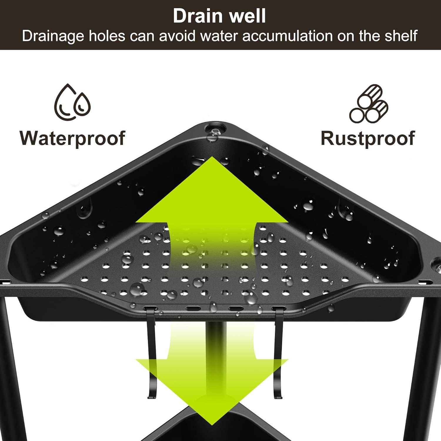 Orimade 4-Tier Rustproof Corner Shower Caddy Organizer - Durable Plastic & Metal, 10.8 x 10.8 x 44.6 Inches, Black