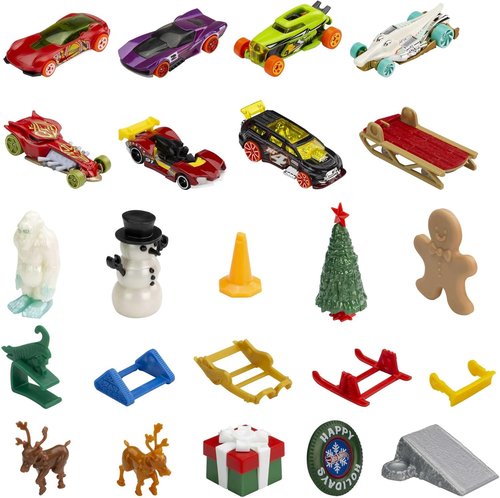 Hot Wheels | 2022 Advent Calendar Toy Cars Set - 8 1:64 Scale Vehicles & 16 Holiday Accessories