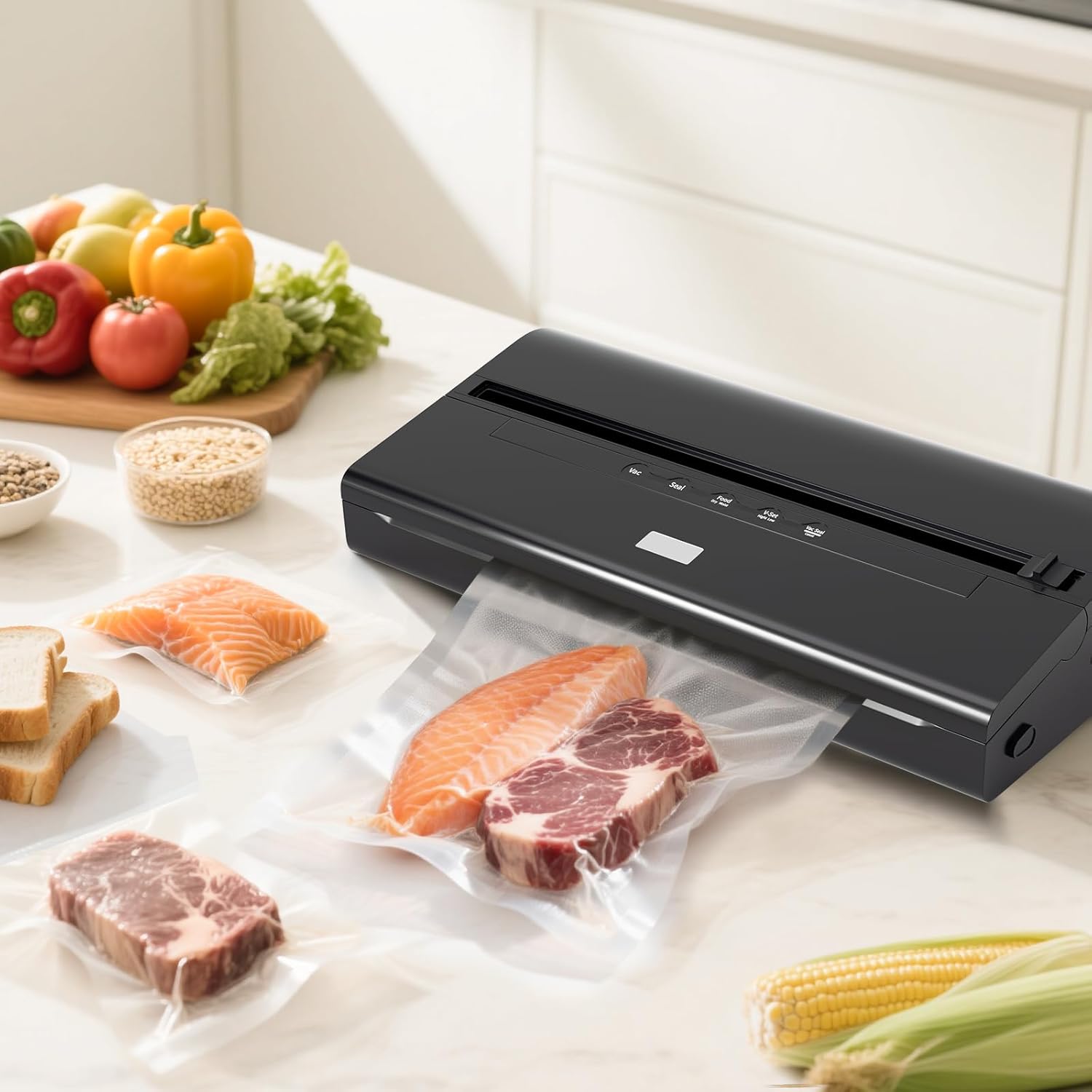 Vacuum Sealer Machine - 85Kpa Food Vacuum Sealer with Built-In Cutter & Storage Bags | Complete Starter Kit