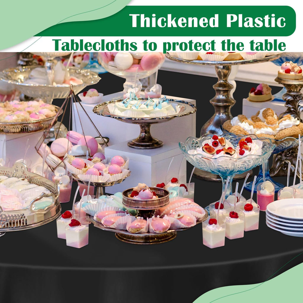 Skiennix 14-Pack Disposable Round Plastic Tablecloths - 84 Inch, Perfect for Parties & Events