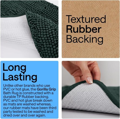 GORILLA GRIP Bath Rug Mat - Soft Absorbent Chenille | Quick Dry Microfiber, 44x26, Hunter Green