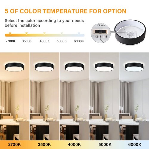 Goomavi Black Flush Mount Ceiling Lights, Modern Dimmable 5CCT Close to Lighting Fixture, 2700K-6000K LED Round Ceiling Lamp for Bedroom, Bathroom, Dining Room, Living Room-15.8in