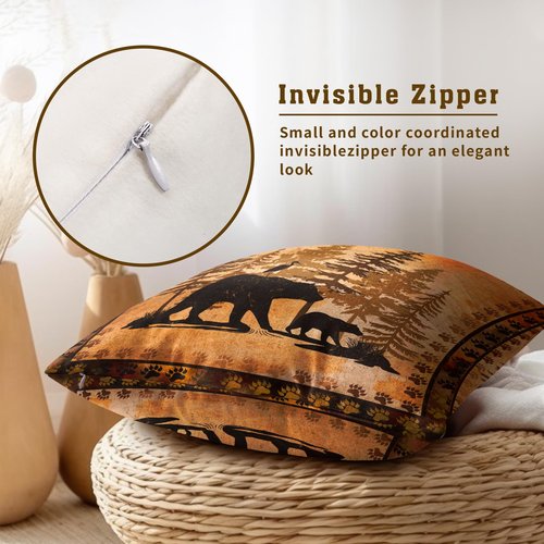 Giwawa Forest Bear Deer Throw Pillow Covers 18x18 Set of 2 Wildlife Animal Decorative Pillow Cases Square Cushion Cover for Couch Bed Sofa Chair