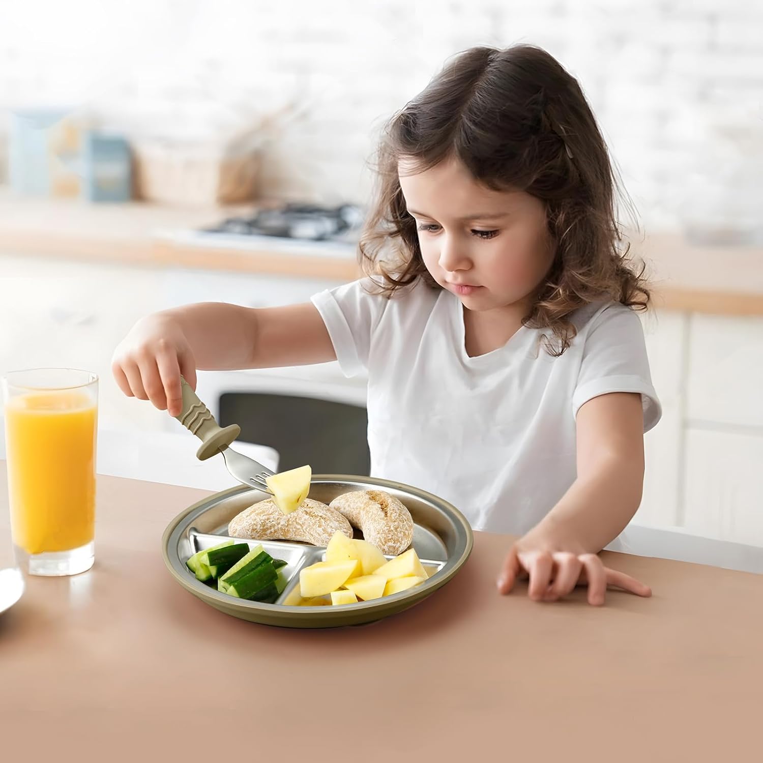 PandaEar Stainless Steel Baby Suction Plates - Non-Slip Divided Toddler Feeding Set | 3 Pack (Blue/Green/Brown)