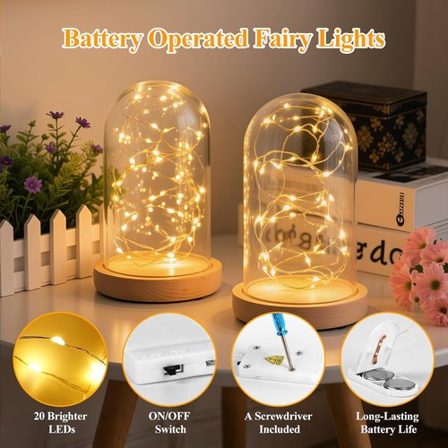 Lakumu Fairy Lights - 6-Pack Battery Operated 20 LED Waterproof Silver Wire | 7FT Warm White for DIY Decor