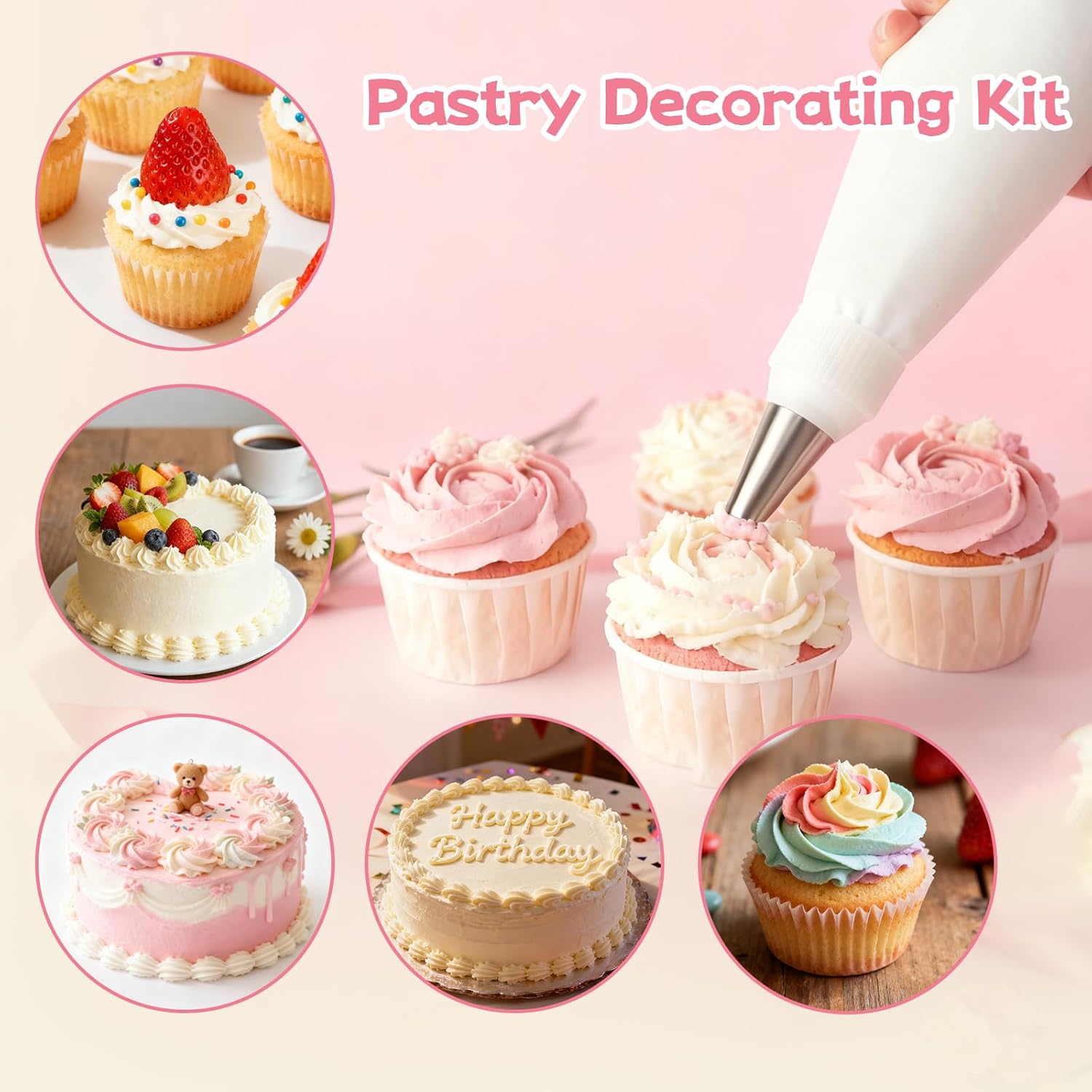 Skiennix Reusable Piping Bags Set - 16-Inch Pastry Bags for Cake Decorating | 15PCS Easy to Clean Kit