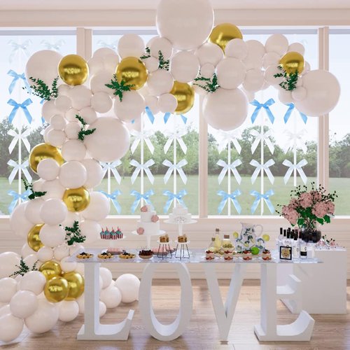 8 Pcs Blue Bows Party Decorations, Bow Wall Decor Ribbon Bows Garland Party Decor for Women Girls Birthday, Baby Shower, Bachelorette Wedding Party, Room Bedroom Decor