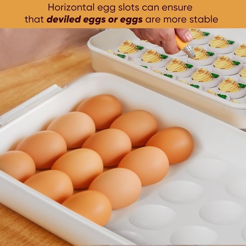 77L Deviled Egg Containers - Set of 2 Clear Plastic Trays with Lid & Handle for 48 Eggs