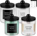 SheeChung Acrylic Qtip Holder Dispenser - 4 Pack Clear Bathroom Jars with Lids for Cotton Swabs & Pads | 10oz-12oz