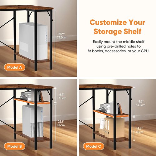 DUMOS L-Shaped Desk - 47-Inch Brown Corner Computer Desk with Power Outlet & Adjustable Shelves | Home Office Furniture