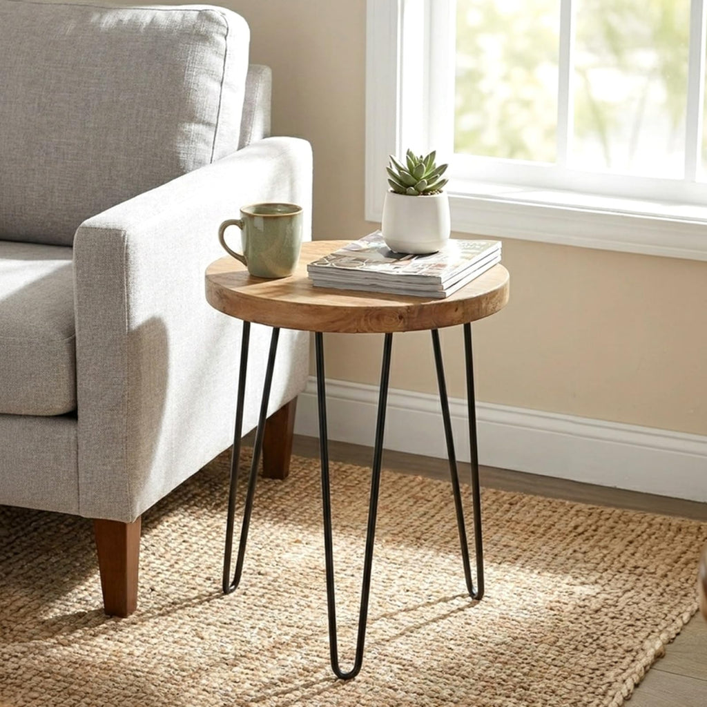 WELLAND Rustic Old Elm Round End Table 16"x16"x21" H Vintage Side Table Accent Table Plant Stand for Living Room Bedroom Home Office Patio