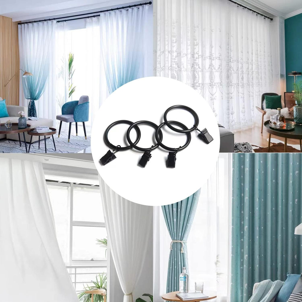 Skiennix 40 Pack Metal Curtain Rings - Durable Drapery Clips with 1.26 Inch Interior Diameter - Black