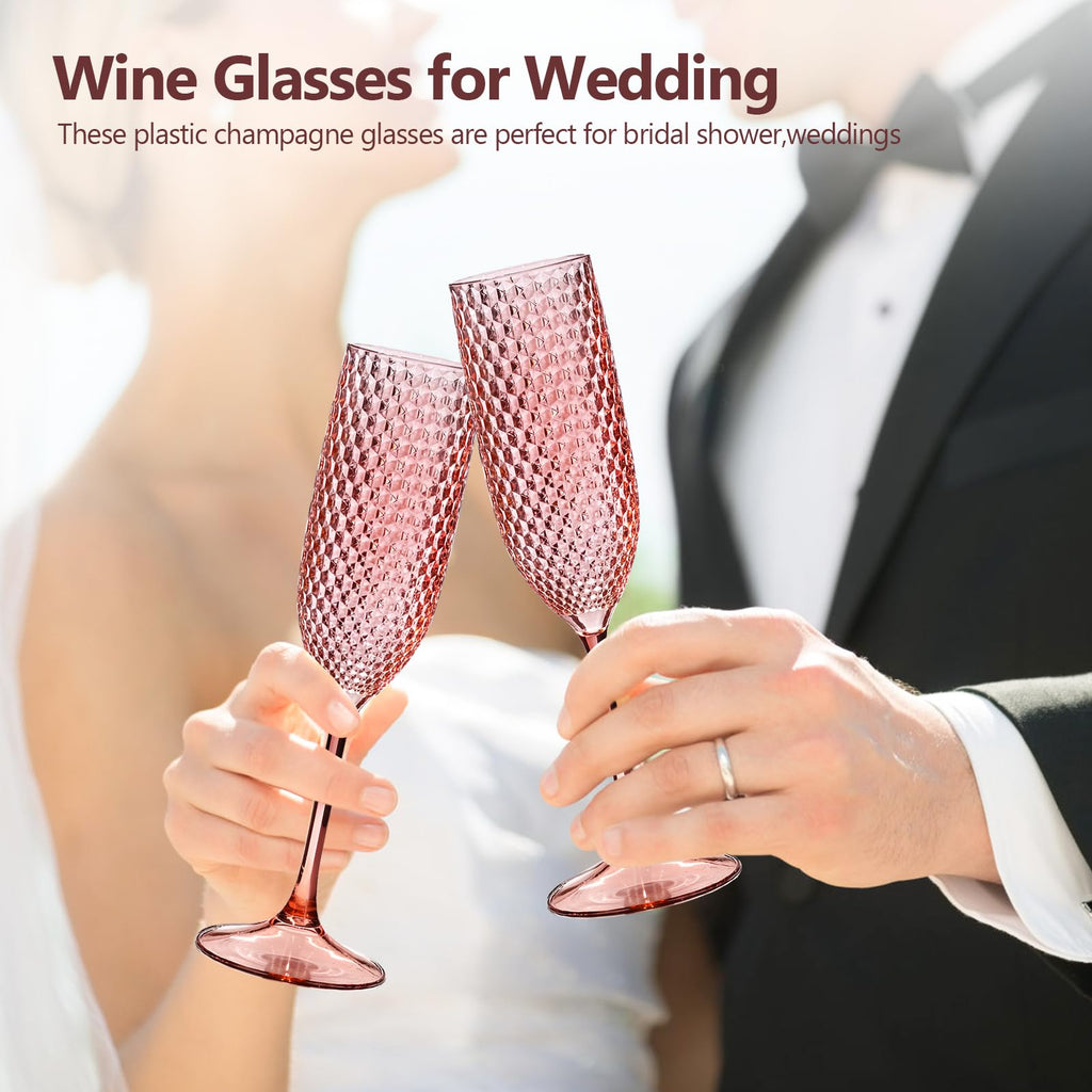 ZOMUIA 12 Pack Plastic Champagne Glasses Unbreakable Champagne Flute Acrylic Wedding Toasting Crystal Goblets Reusable Diamond Wine Glasses for Wedding Anniversary Birthday Party, Amber Gold 5.5 oz