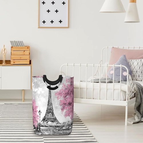 Gbuzozie Retro Paris Eiffel Tower Laundry Hamper Storage Basket Toys Clothes Organizer Bin For Home Bathroom Bedroom Dorm Nursery, 52l