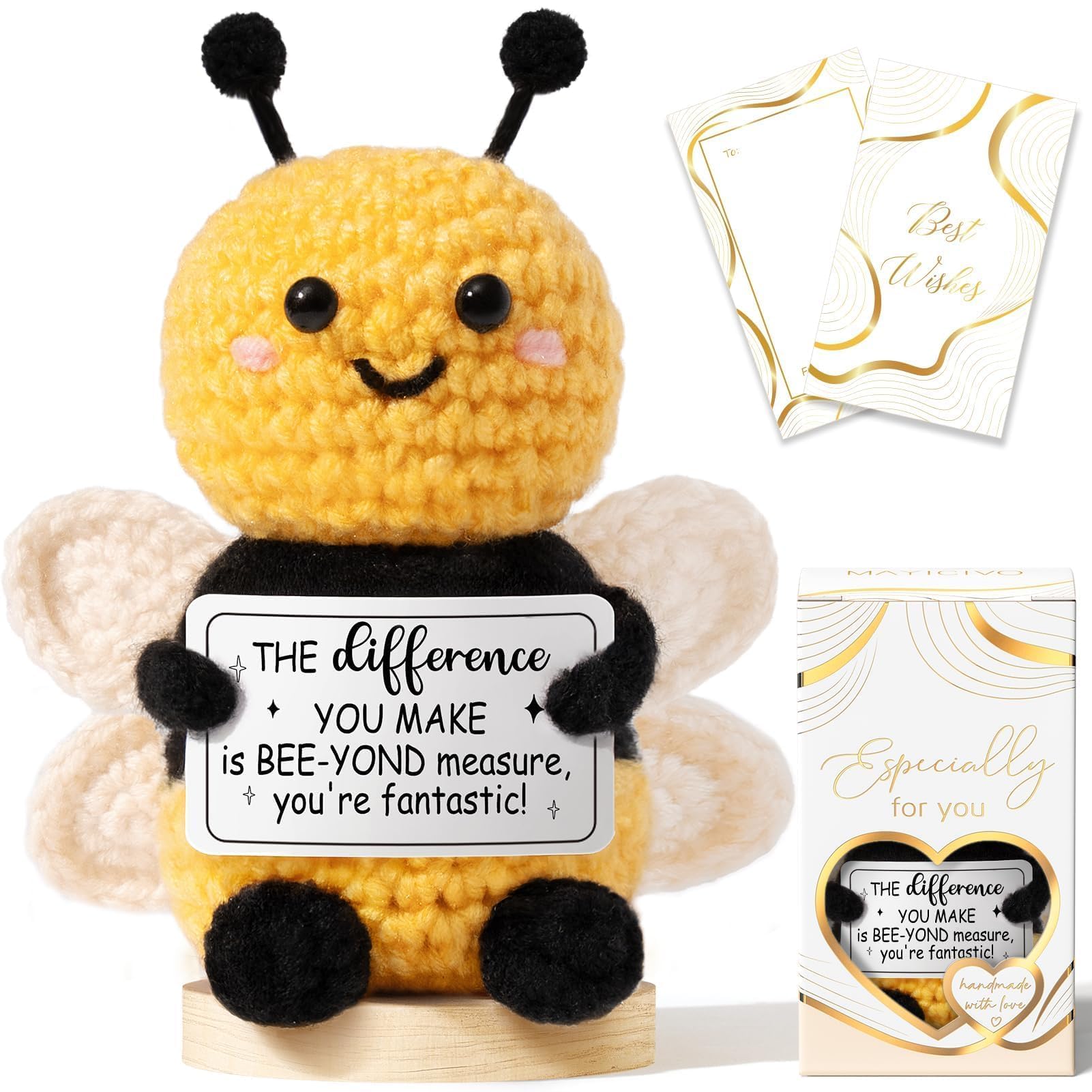 Thank You Gifts for Women Emotional Support Crochet Plush, Administrative Professional Day Gifts Easter Basket, Handmade Bee Crochet Employee Appreciation Gift Set for Teachers Women Coworkers Nurses