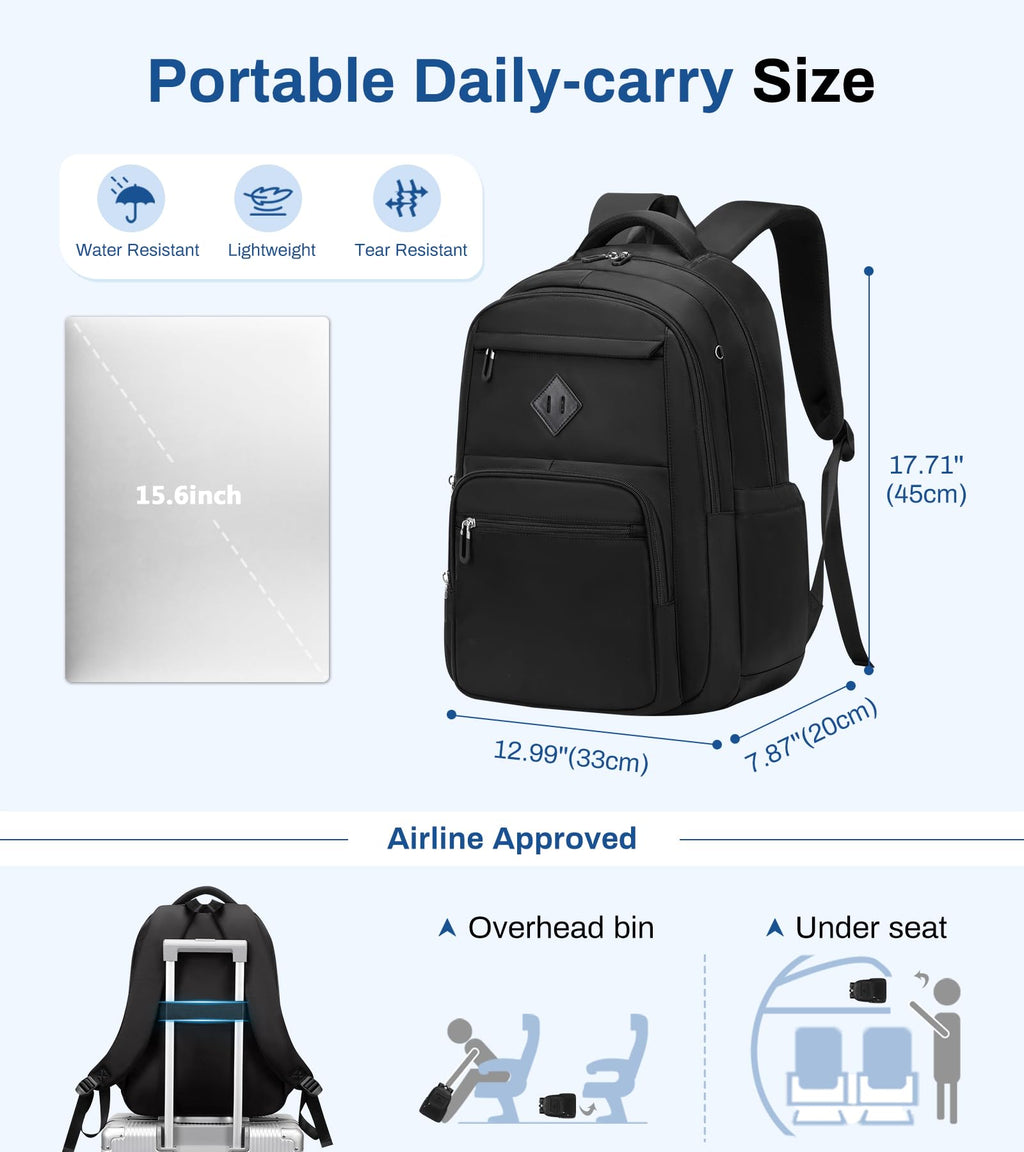 School Backpack for Girls, Lightweight Kids Bookbag for Boys Classic College Backpack for Teen Men Women with Luggage Strap, Age 8-18 Years Old, Black