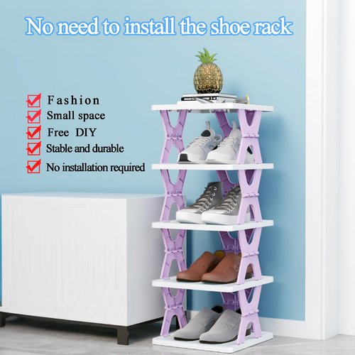 XDMTWLKJ Collapsible Shoe RackOrganizer 6 Tiers-Foldable Shoe Racks for Closet, Space-Saving Kid's Shoe Storage, No Assembly Shoe Shelves for Entryway, Living Room, Bedroom