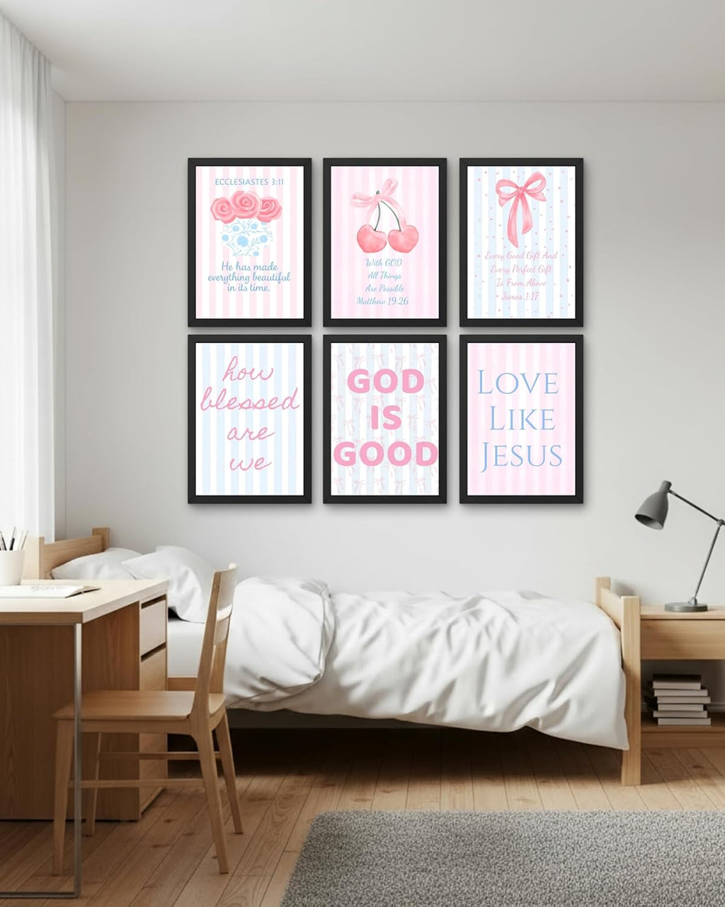 Coquette Bow Wall Art Decor - Inspirational Christian Posters for Teens | Set of 6, 8 x 10 Inch (Unframed)