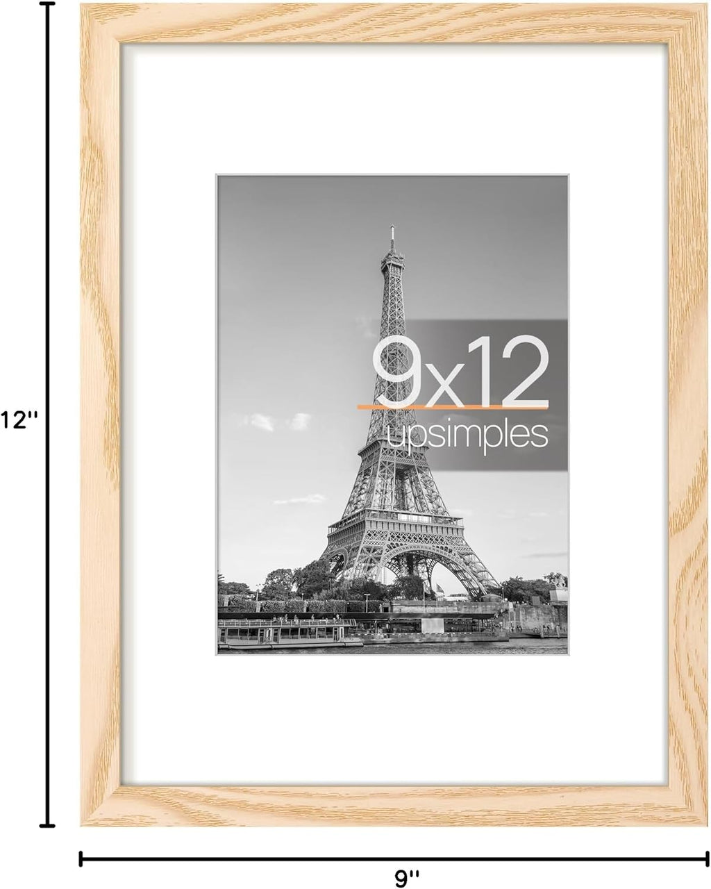 Upsimples 9x12 Picture Frame - Versatile Display for 6x8 Photos with Mat or 9x12 Without - Natural Finish