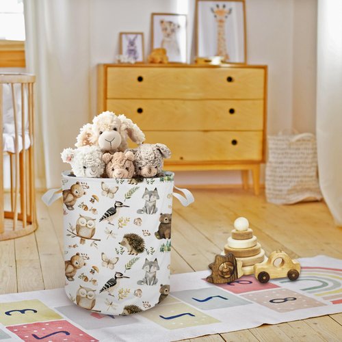 Cilrii Animal Nursery Laundry Basket Hamper, Toybox for Boys Girls, Forest Animal Botanical Waterproof Collapsible Storage Bin Organizer for Bedroom Bathroom Kids Room Dorm Clothes Toys Books