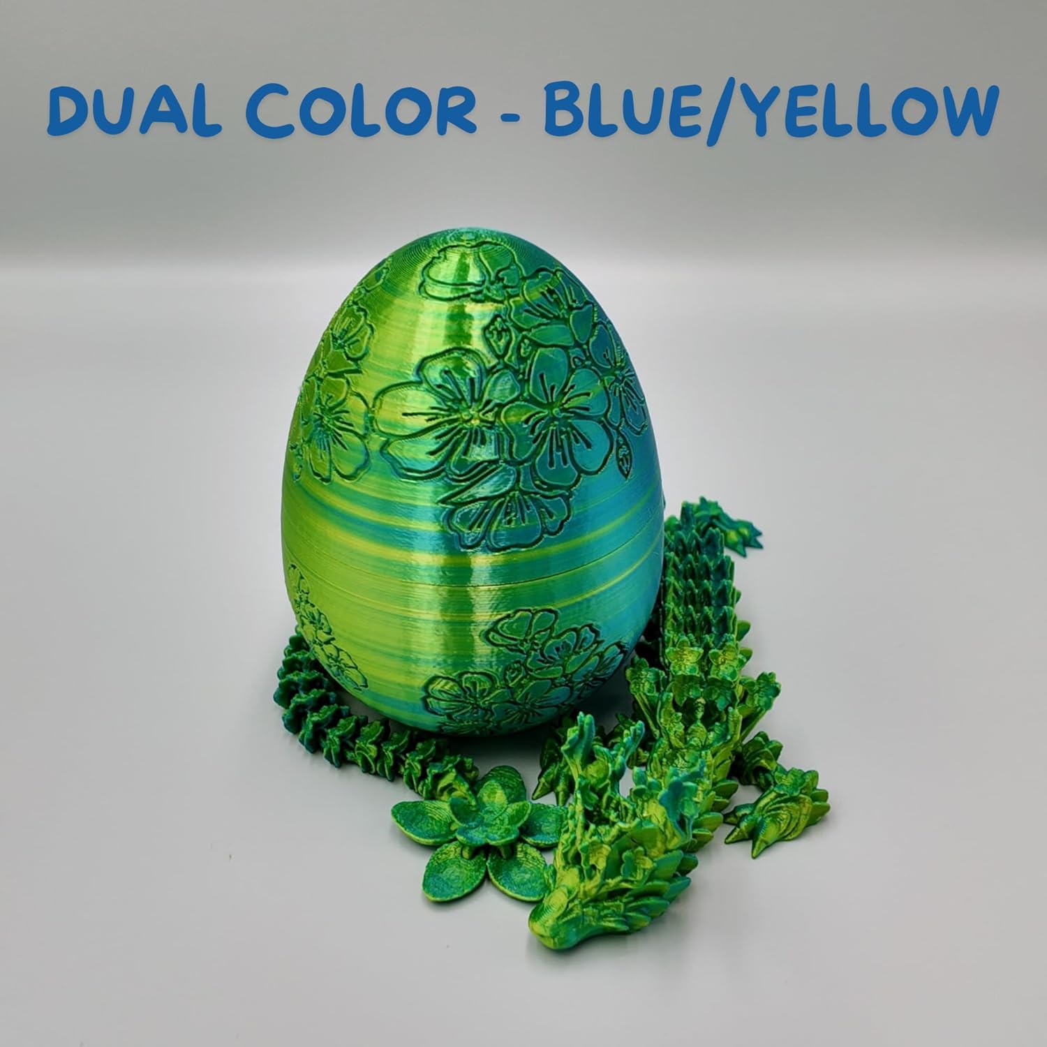 Skiennix Surprise Cherry Blossom Dragon Egg - 14" Articulating Joints | Stress Relief & Mystery Enclosure (Blue/Yellow)