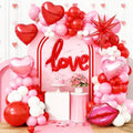 Pink Balloons Garland Kit, Red Pink White Balloons Arch Kit with Red Heart Love Lips Foil Balloons Explosion Star Balloons for Anniversary Galentines Wedding Romantic Decorations