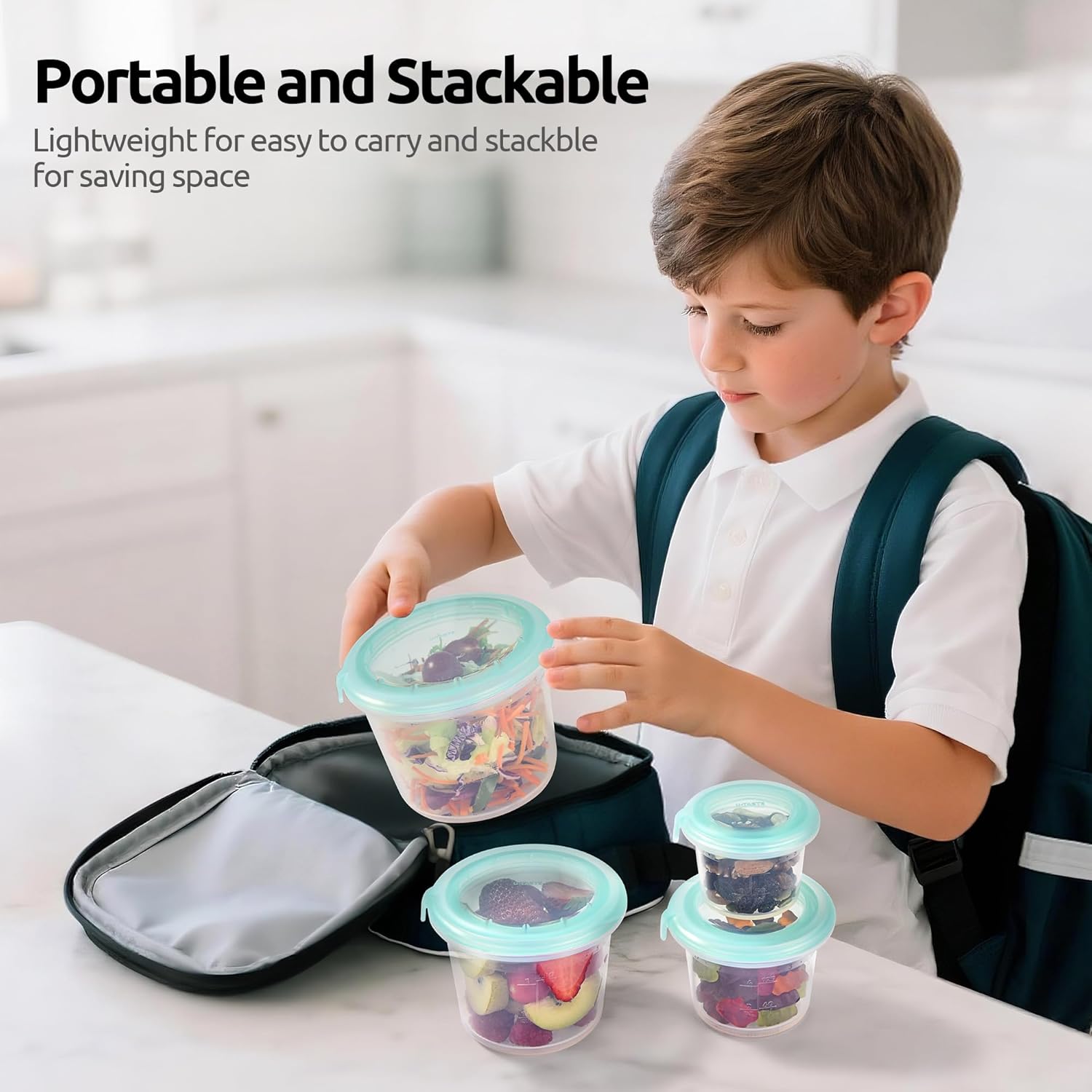 U-Taste Silicone Food Container Set - 4oz x 2, Airtight & Stackable for Snacks | Freezer & Microwave Safe, Aqua Sky