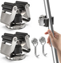 3-H Magnetic Broom Holder - 304 Stainless Steel Wall Mount Tool Organizer with Mini Hooks | Silver