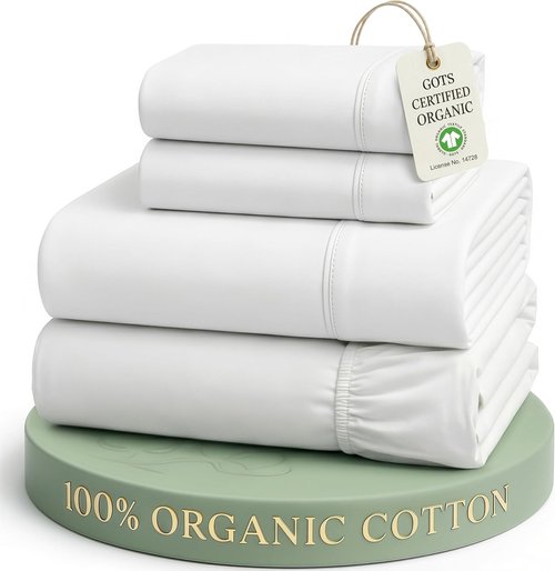 Lane Linen Eco-Friendly 100% Organic Cotton Queen Sheet Set - Soft, Comfy, 15" Deep Pocket, Naturally Cooling - White