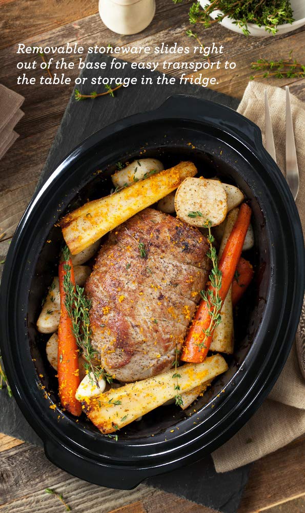 Elite Gourmet MST-500D Electric Slow Cooker, Includes 0.75-Quart Dipper with Adjustable Temp, Entrees, Sauces, Stews & Dips, Dishwasher Safe Glass Lid & Crock, 5 Quart, Stainless Steel