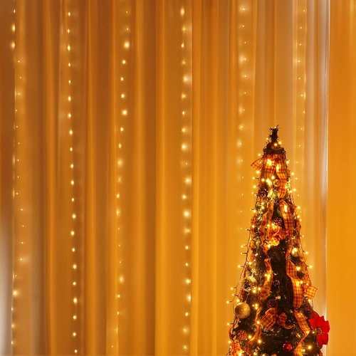 Dazzle Bright Curtain String Lights - 300 LED Warm White Fairy Lights | 9.8ft x 9.8ft, Waterproof, 8 Modes