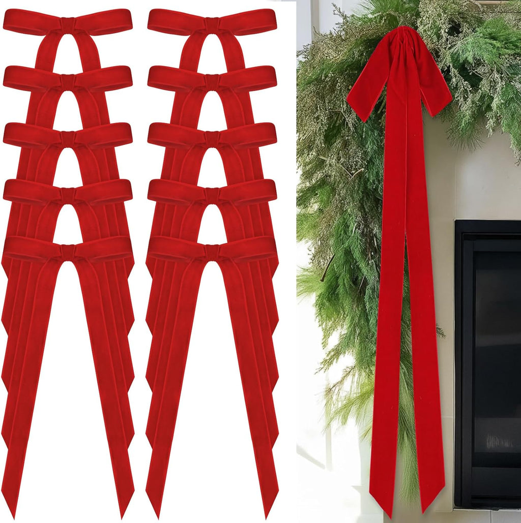 Regine Switzerland Velvet Bows - 24 Pcs Vintage Ribbon for Christmas Tree & Crafts | Red, 9 x 13 Inch