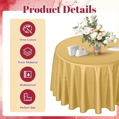 Buryeah 12 Pcs Round Burgundy & Gold Waterproof Disposable Tablecloths | 84 Inch for Parties