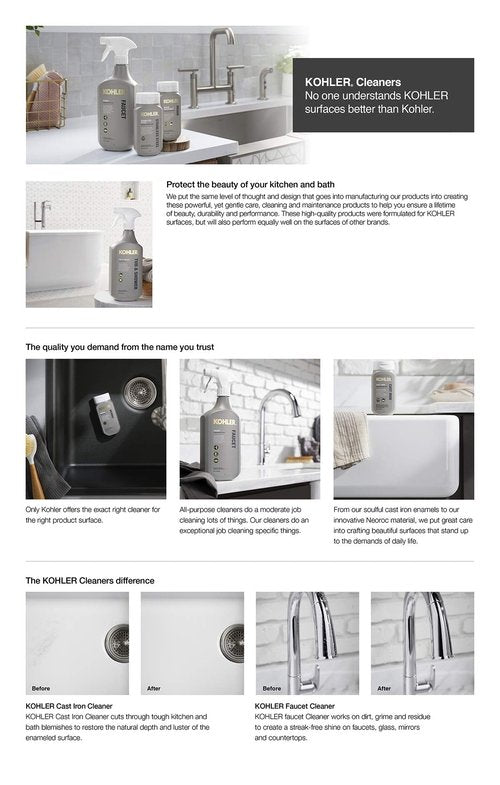 KOHLER K-EC23732-NA Tub and Shower Cleaner, Bathroom Cleaner, Restores Acrylic, Tile, Enameled cast iron, Lithocast, Residue Free, 28 FL Oz
