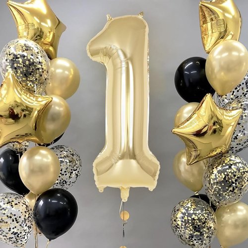 Champagne Gold Large Number 1 Balloon - 40 Inch Light Gold Foil Mylar for 1st Birthday & Anniversary Celebrations