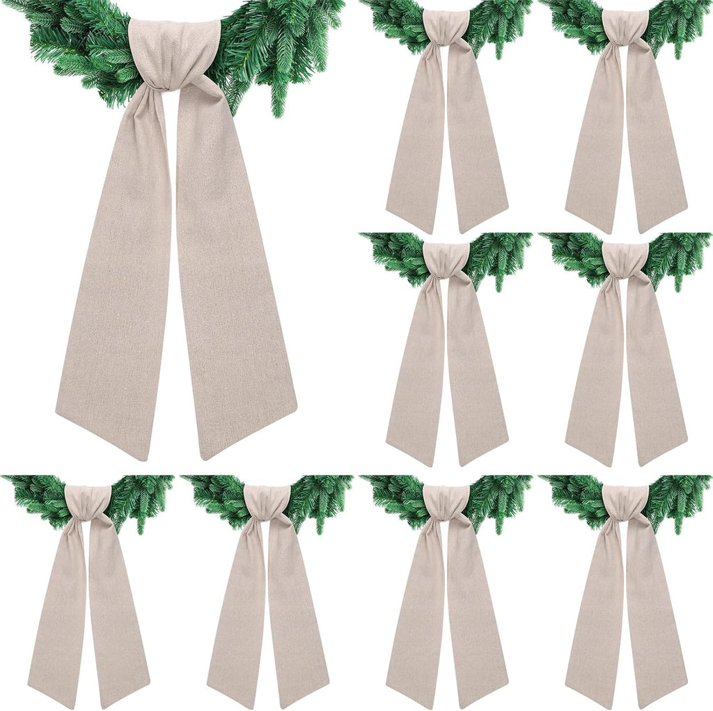 Skiennix 8 PCS Beige Linen Wreath Sashes - Embroidered Blank Accessories for Weddings & Holidays