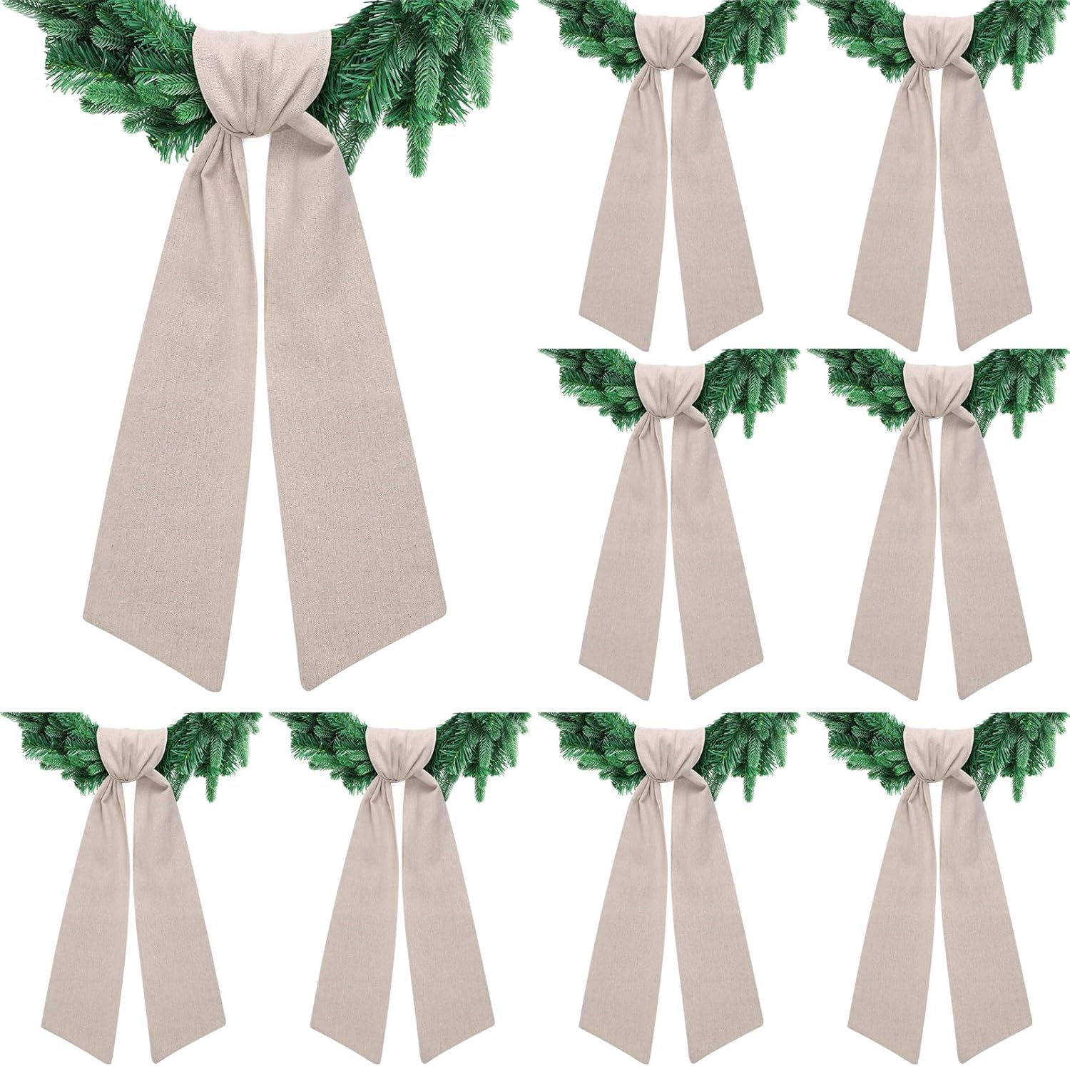 Skiennix 8 PCS Beige Linen Wreath Sashes - Embroidered Blank Accessories for Weddings & Holidays