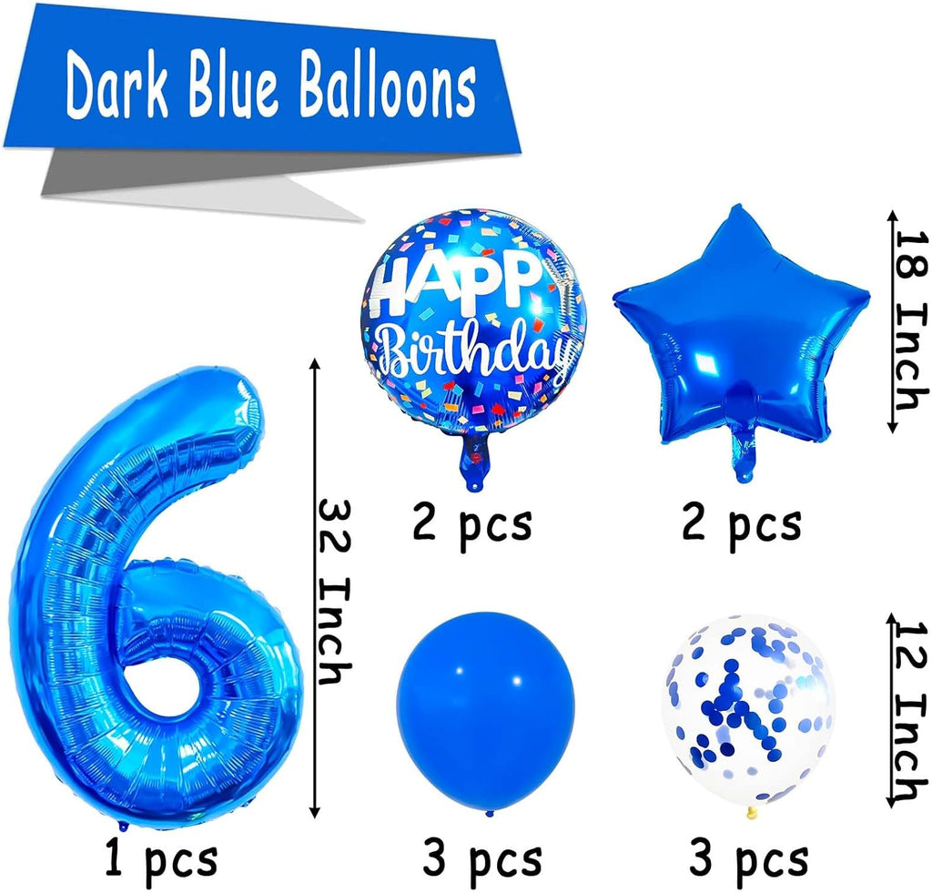 Skiennix 6 Balloon Number - Dark Blue Confetti Latex Foil Birthday Balloon for Kids' Party Decor