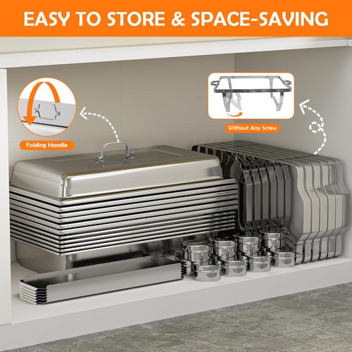 ALSO GO 2 Pack Chafing Dish Buffet Set & 2 Serving Tongs, 9QT Stainless Steel Rectangular Buffet Food Warmer Set with Full Size Food Pans and Folding Frame for Parties, Wedding, Christmas Catering
