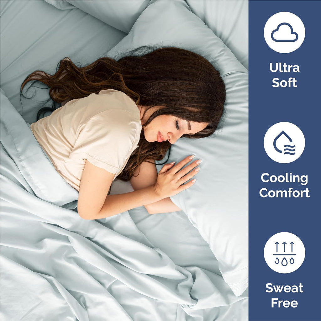 Split King Size 5-Piece Sheet Set - Comfy Cooling Bed Sheets | Luxury Hotel Quality - Deep Pockets, Soft & Wrinkle-Free - Oeko-Tex Certified - Ice Blue