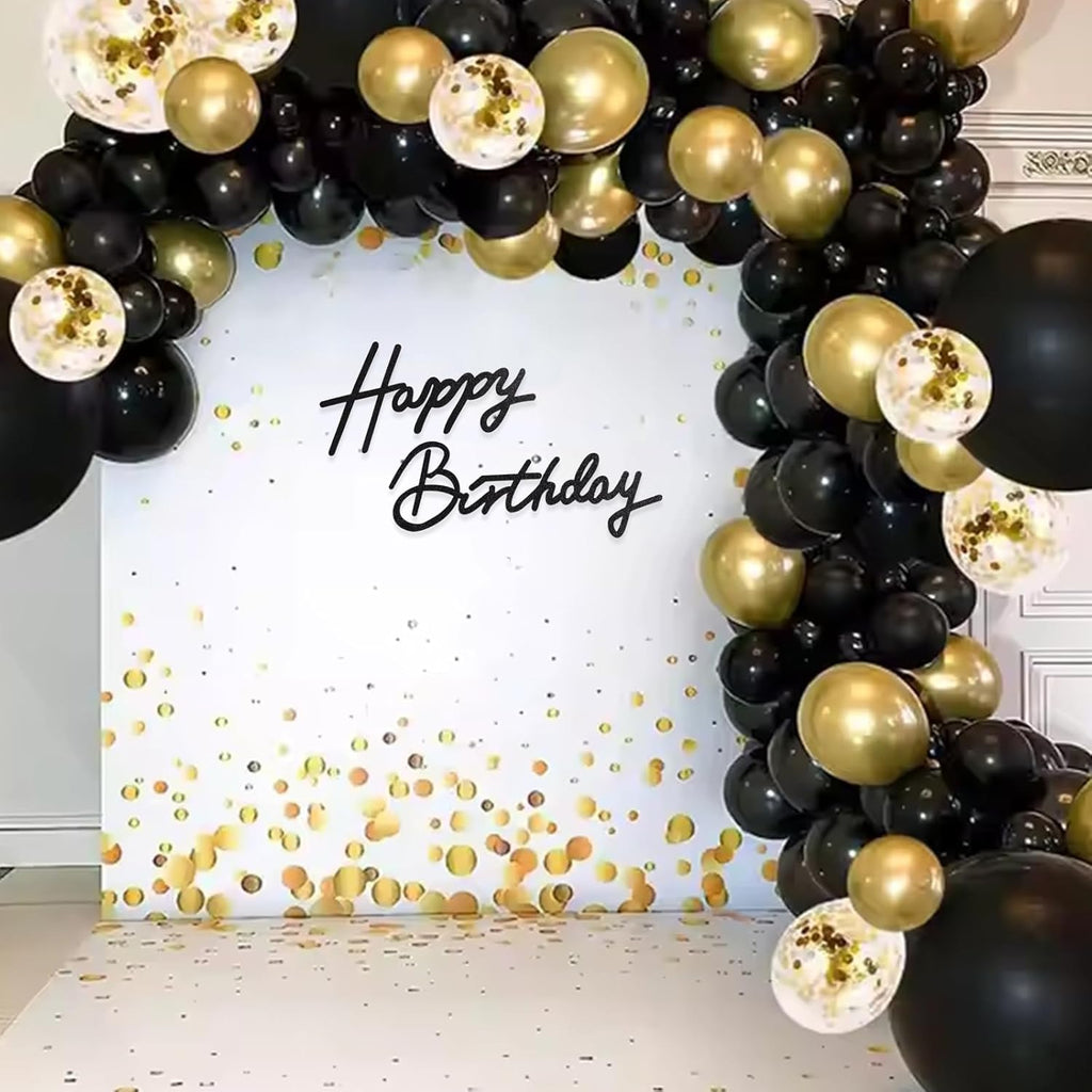 TONIFUL Happy Birthday Sign - Glitter Black Felt Banner for Party Backdrop | Includes Dot Glue