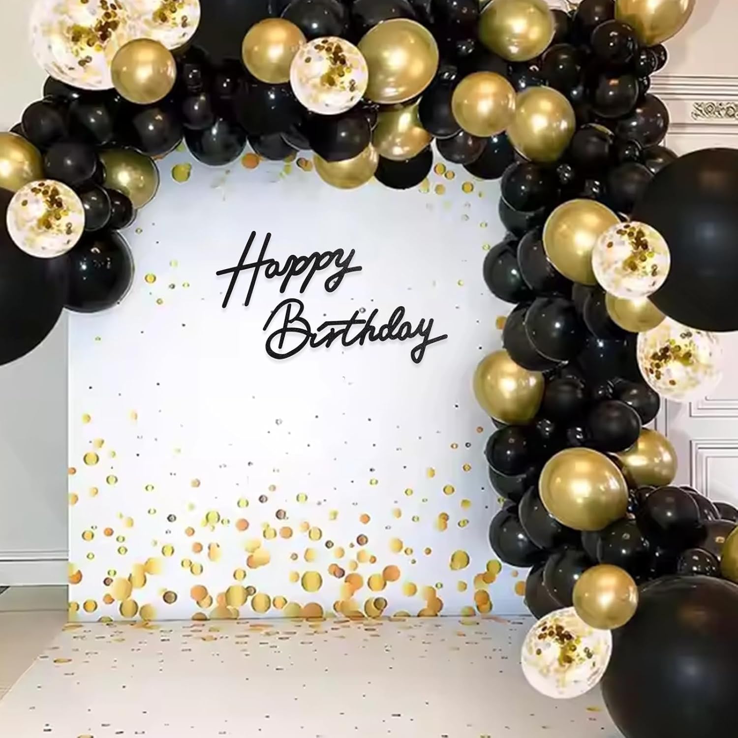 TONIFUL Happy Birthday Sign - Glitter Black Felt Banner for Party Backdrop | Includes Dot Glue