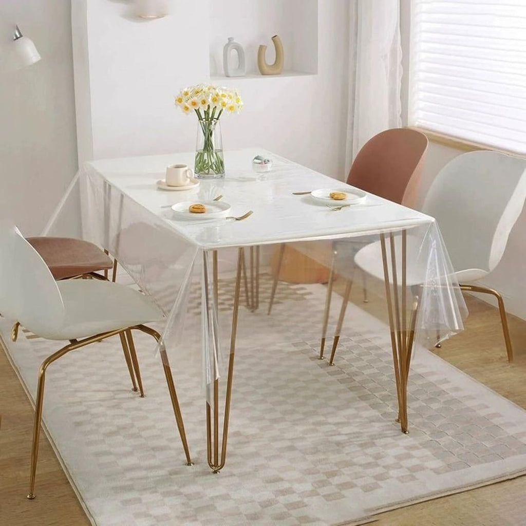 Pioggia Clear Tablecloth Protector Rectangle Waterproof Oil-Proof Plastic Table Cloth Wipeable PVC Table Cover for Indoor and Outdoor (Clear, 60 x 102 Inch)