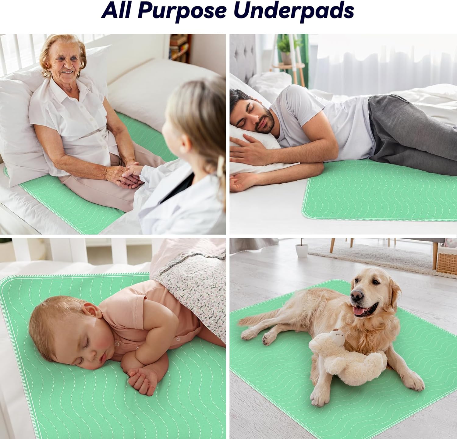 Skiennix Extra Heavy Absorbency Washable Underpads - 36” x 36” Waterproof Nursing Pads for Incontinence & Pets