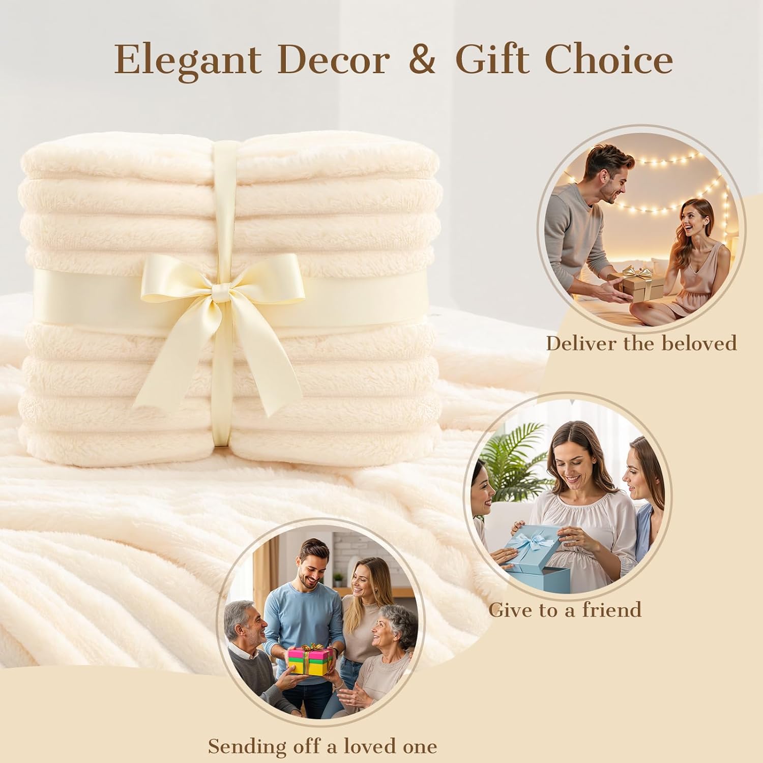 Skiennix Cozy Fleece Throw Blanket - Soft & Warm Beige Blanket for Home Decor | Perfect Gift for Women & Teens